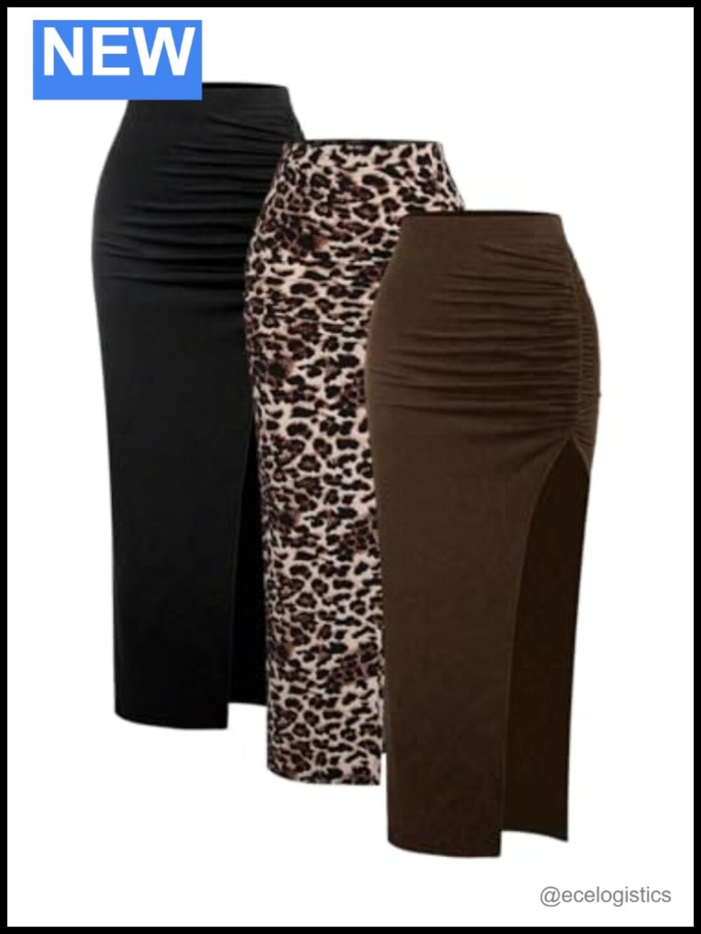Women's 3 Pack Bodycon Maxi Skirts with Slit, High Waisted Ruched Pencil Skirts